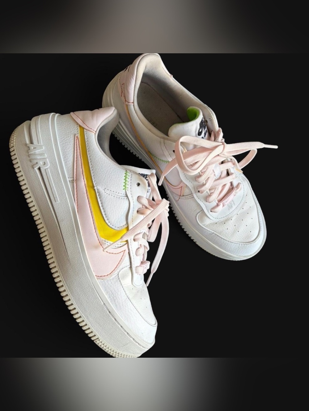 Nike AF1 White Green Yellow & Baby Pink Low-Top AF1 Lace-up Sneakers